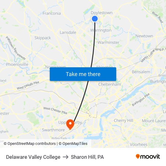 Delaware Valley College to Sharon Hill, PA map