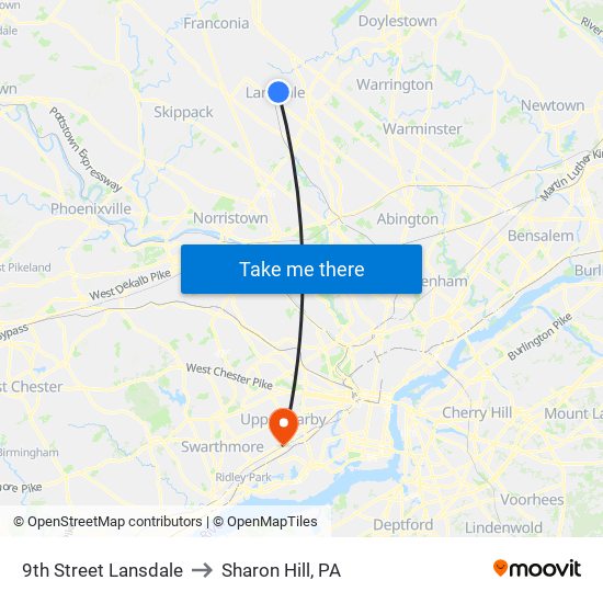 9th Street Lansdale to Sharon Hill, PA map