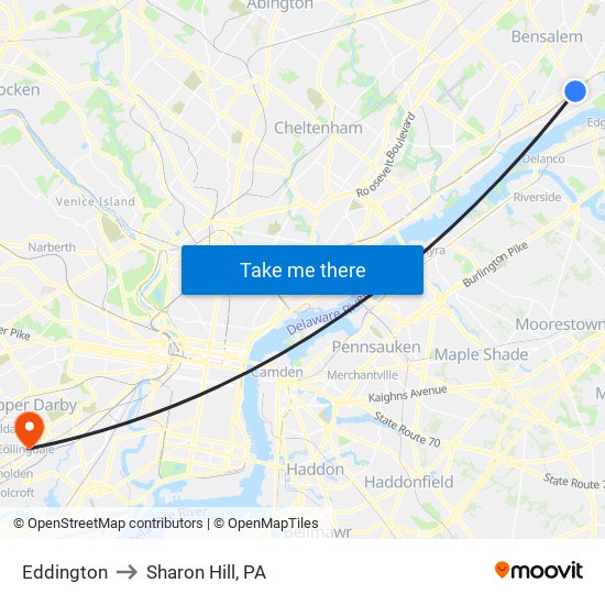 Eddington to Sharon Hill, PA map