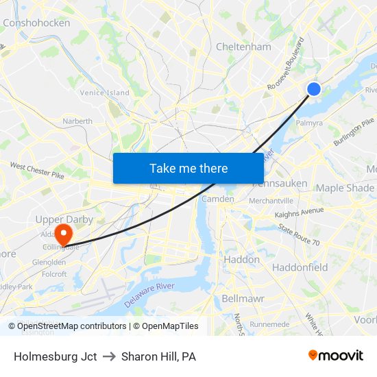 Holmesburg Jct to Sharon Hill, PA map