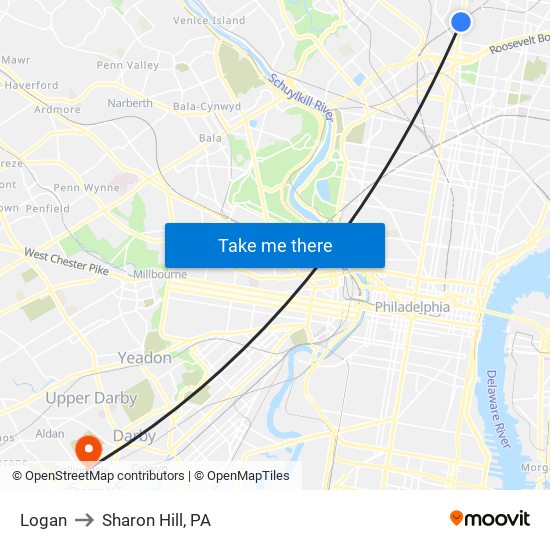 Logan to Sharon Hill, PA map