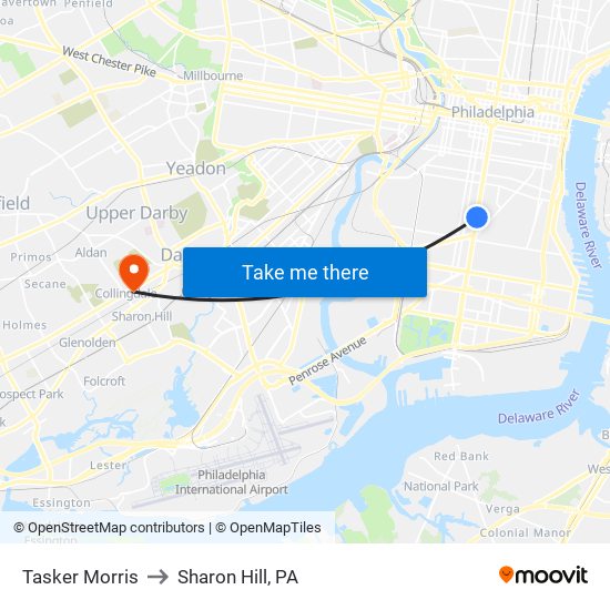 Tasker Morris to Sharon Hill, PA map