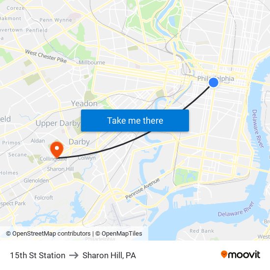 15th St Station to Sharon Hill, PA map