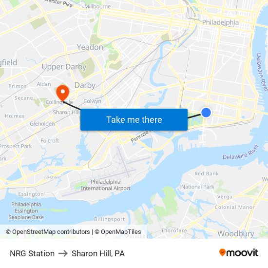 NRG Station to Sharon Hill, PA map