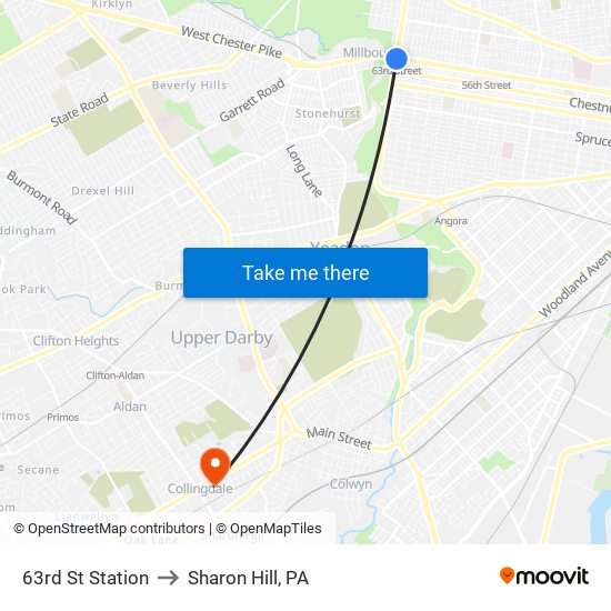 63rd St Station to Sharon Hill, PA map