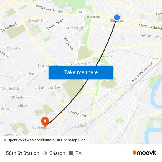56th St Station to Sharon Hill, PA map