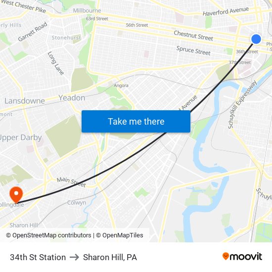 34th St Station to Sharon Hill, PA map