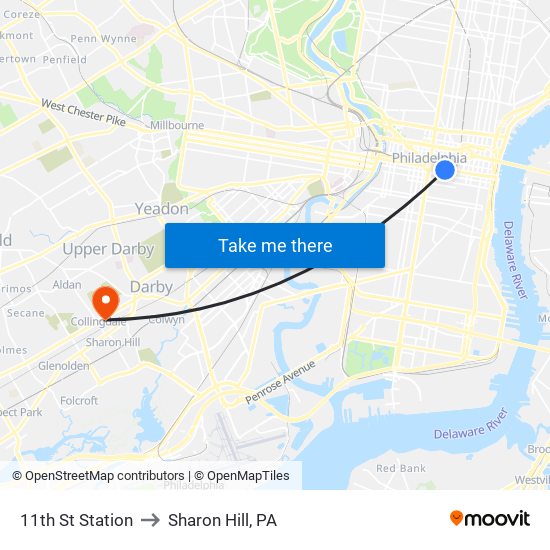 11th St Station to Sharon Hill, PA map