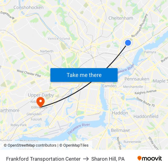 Frankford Transportation Center to Sharon Hill, PA map