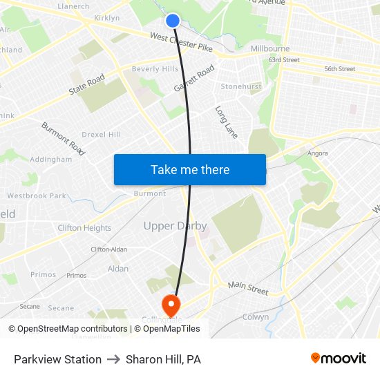 Parkview Station to Sharon Hill, PA map