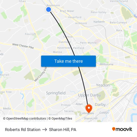 Roberts Rd Station to Sharon Hill, PA map