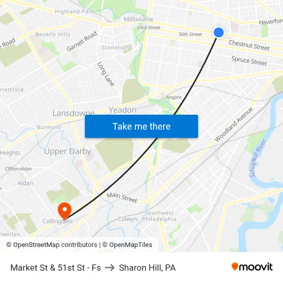 Market St & 51st St - Fs to Sharon Hill, PA map