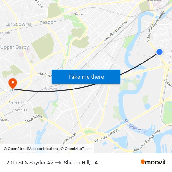 29th St & Snyder Av to Sharon Hill, PA map