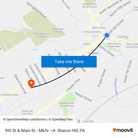 9th St & Main St - Mbfs to Sharon Hill, PA map