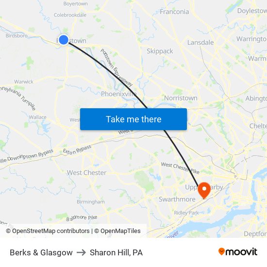 Berks & Glasgow to Sharon Hill, PA map