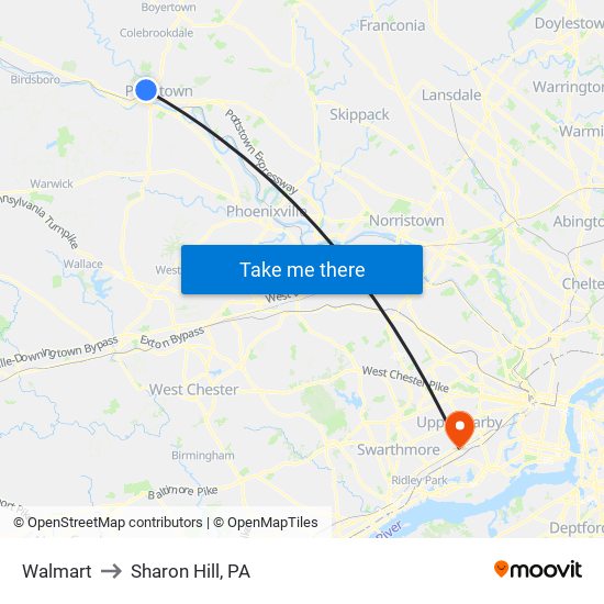 Walmart to Sharon Hill, PA map