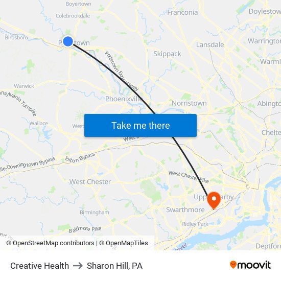 Creative Health to Sharon Hill, PA map