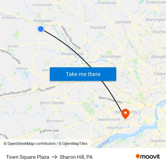 Town Square Plaza to Sharon Hill, PA map