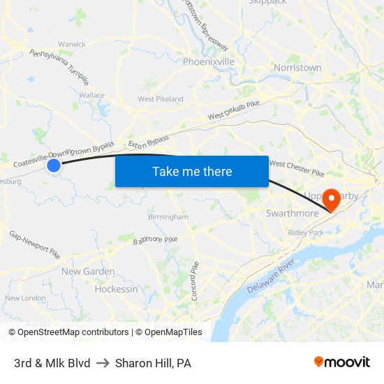 3rd & Mlk Blvd to Sharon Hill, PA map