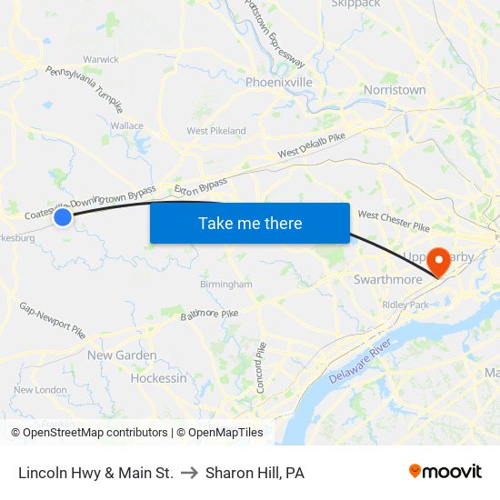 Lincoln Hwy & Main St. to Sharon Hill, PA map