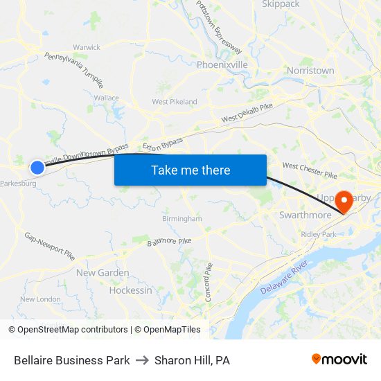 Bellaire Business Park to Sharon Hill, PA map