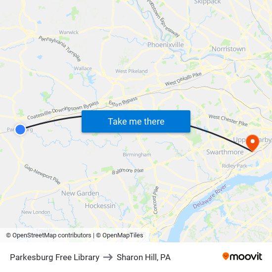 Parkesburg Free Library to Sharon Hill, PA map
