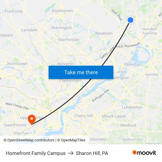 Homefront Family Campus to Sharon Hill, PA map