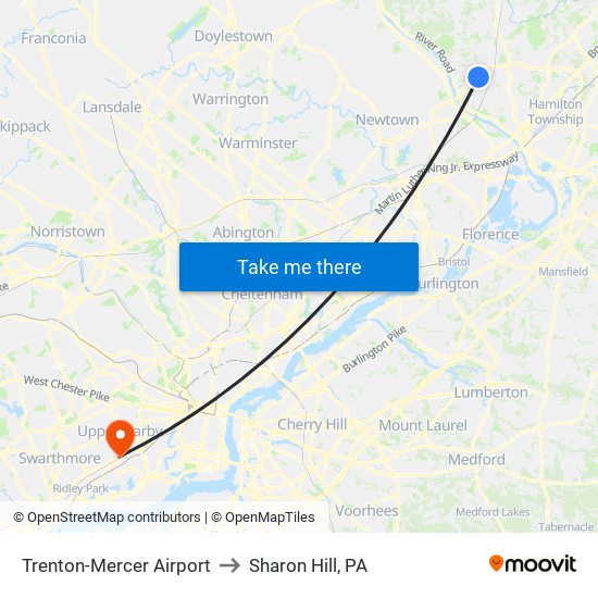 Trenton-Mercer Airport to Sharon Hill, PA map