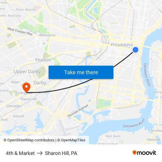 4th & Market to Sharon Hill, PA map