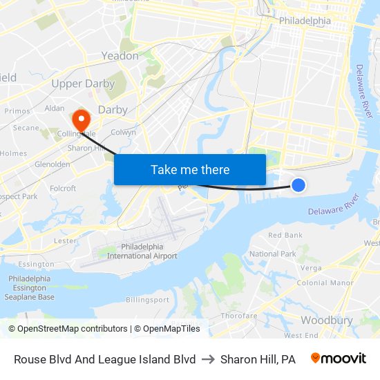 Rouse Blvd And League Island Blvd to Sharon Hill, PA map