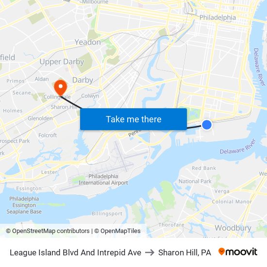 League Island Blvd And Intrepid Ave to Sharon Hill, PA map