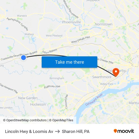 Lincoln Hwy & Loomis Av to Sharon Hill, PA map