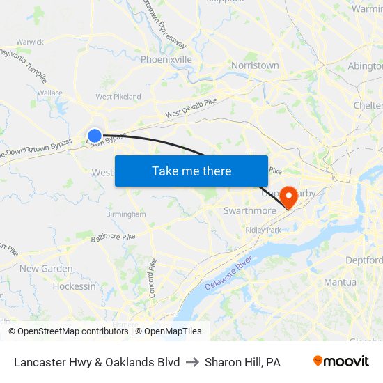 Lancaster Hwy & Oaklands Blvd to Sharon Hill, PA map