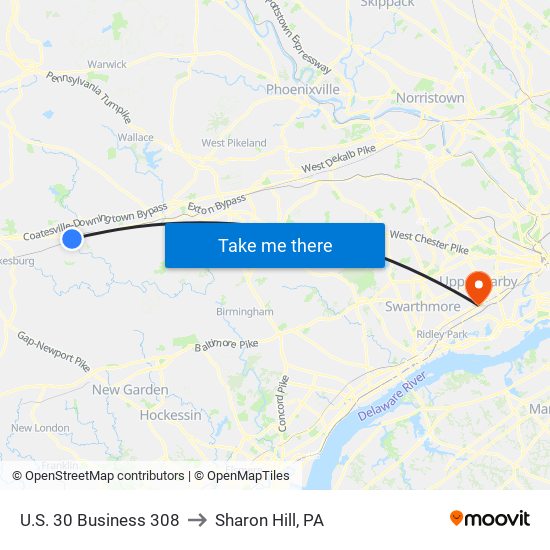 U.S. 30 Business 308 to Sharon Hill, PA map