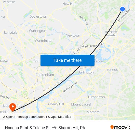Nassau St at S Tulane St to Sharon Hill, PA map