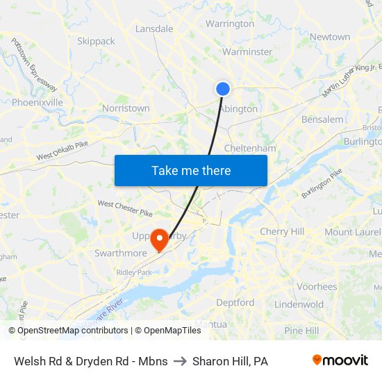 Welsh Rd & Dryden Rd - Mbns to Sharon Hill, PA map