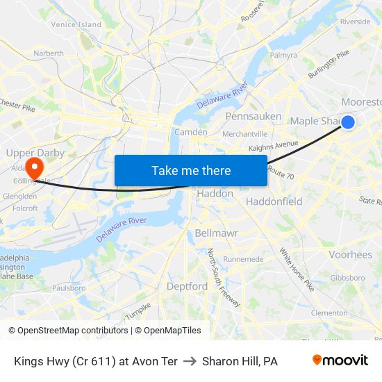 Kings Hwy (Cr 611) at Avon Ter to Sharon Hill, PA map
