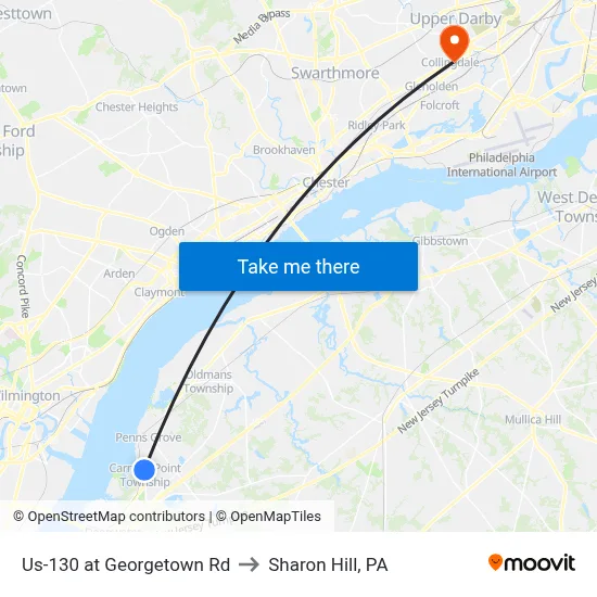 Us-130 at Georgetown Rd to Sharon Hill, PA map