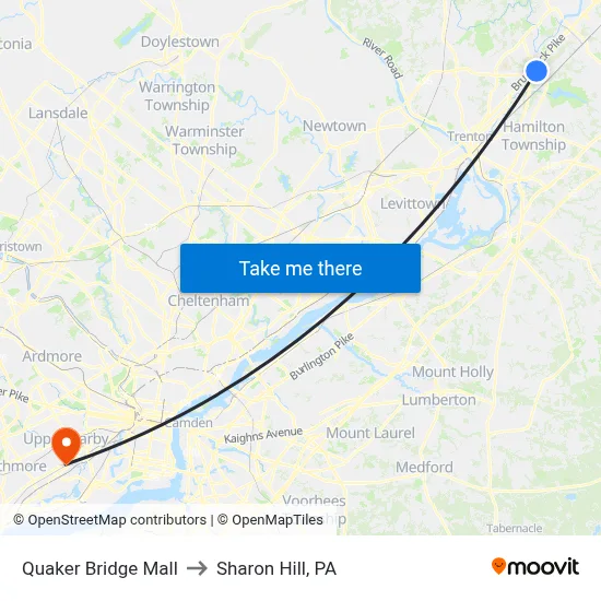 Quaker Bridge Mall to Sharon Hill, PA map