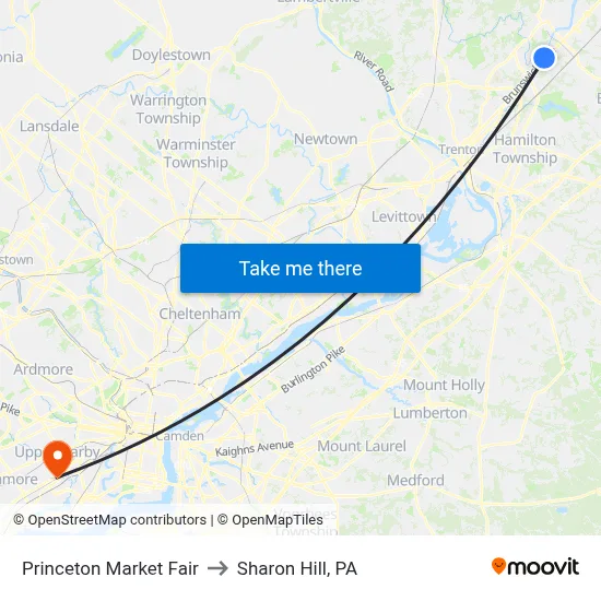 Princeton Market Fair to Sharon Hill, PA map