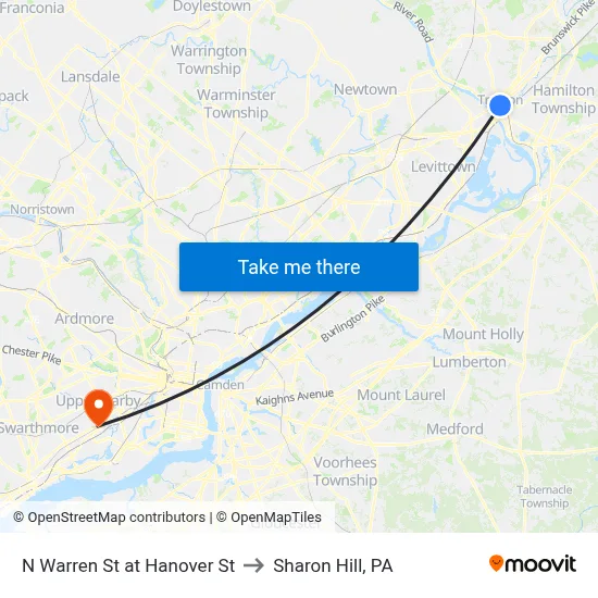 N Warren St at Hanover St to Sharon Hill, PA map