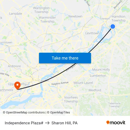Independence Plaza# to Sharon Hill, PA map