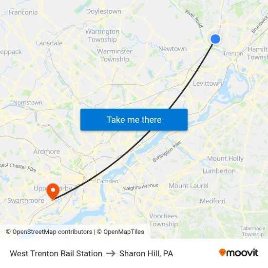 West Trenton Rail Station to Sharon Hill, PA map