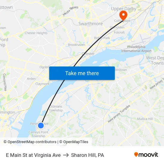 E Main St at Virginia Ave to Sharon Hill, PA map