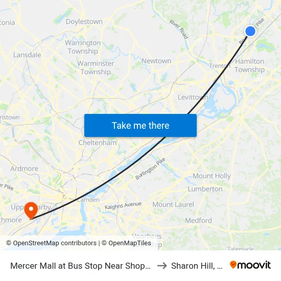 Mercer Mall at Bus Stop Near Shoprite to Sharon Hill, PA map