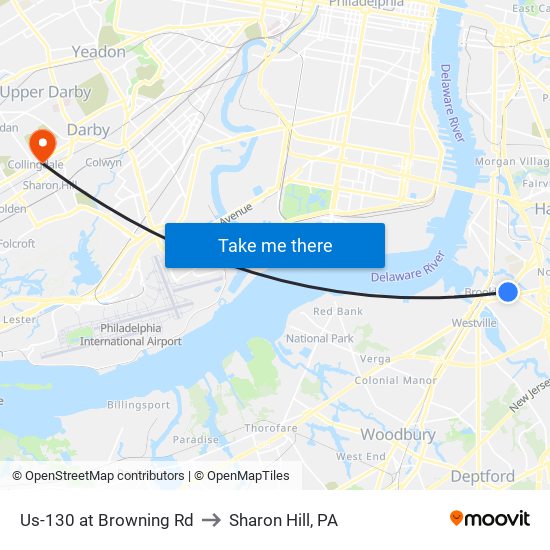 Us-130 at Browning Rd to Sharon Hill, PA map