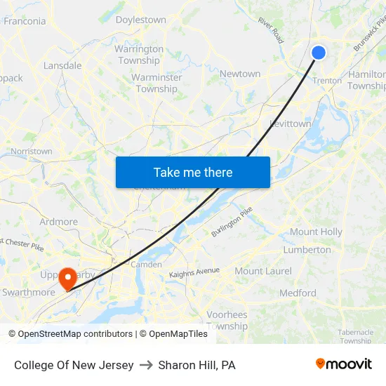 College Of New Jersey to Sharon Hill, PA map