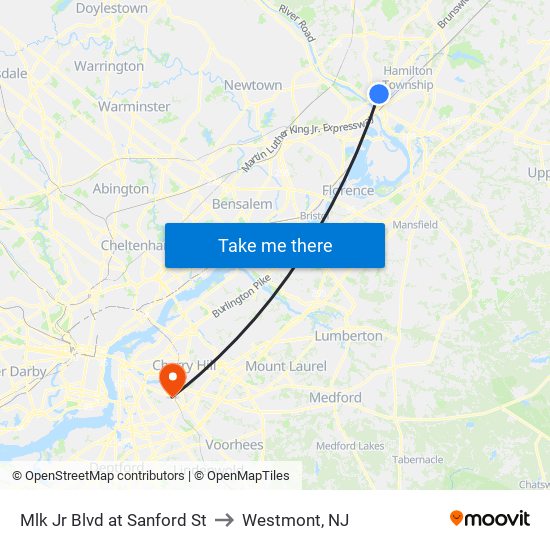 Mlk Jr Blvd at Sanford St to Westmont, NJ map