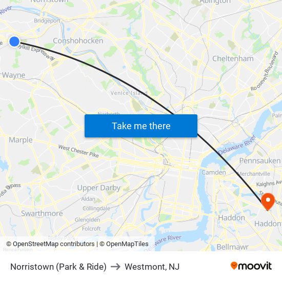 Norristown (Park & Ride) to Westmont, NJ map