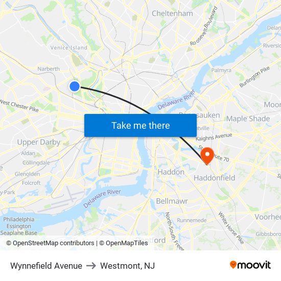 Wynnefield Avenue to Westmont, NJ map